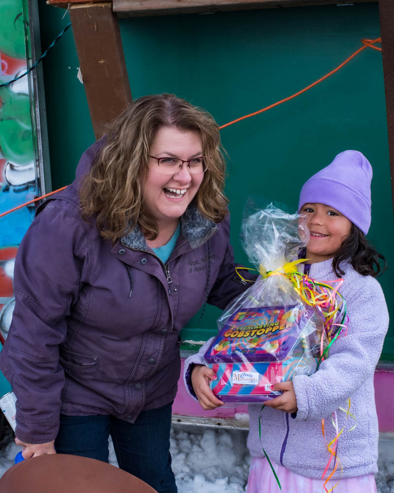 Pastor Gina with an Easter prize winner