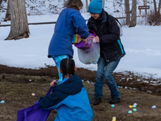 picking up easter eggs