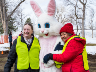 volunteers with the Easter Bunny