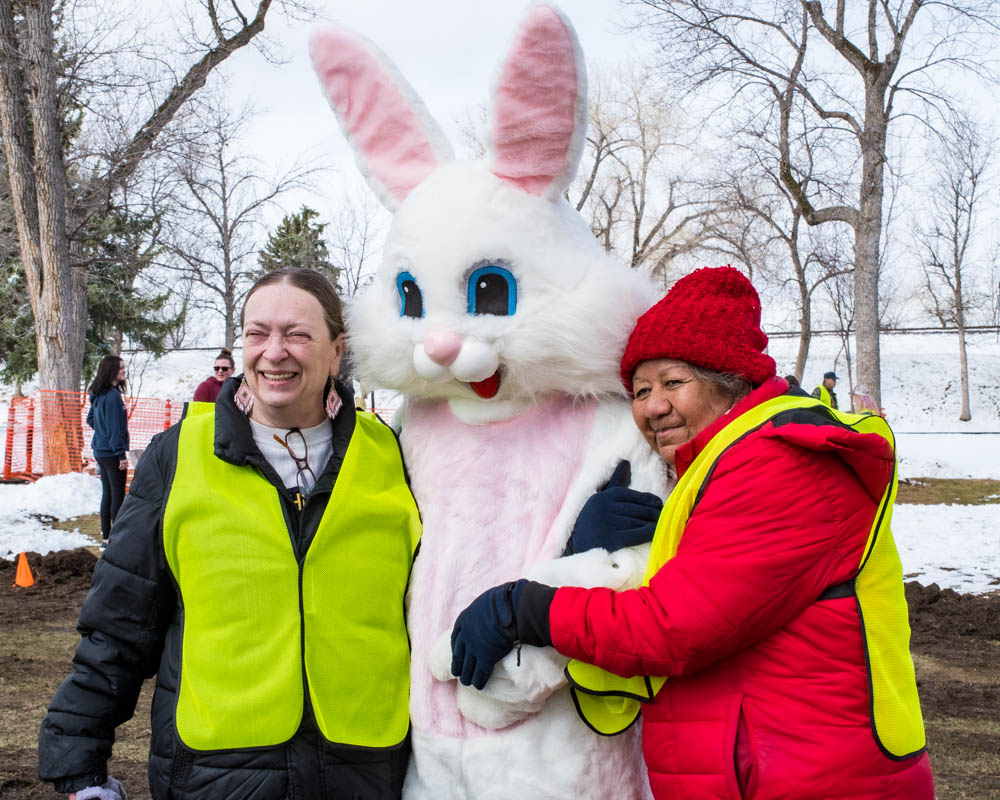 volunteers with the Easter Bunny