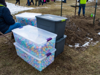 totes of Easter eggs